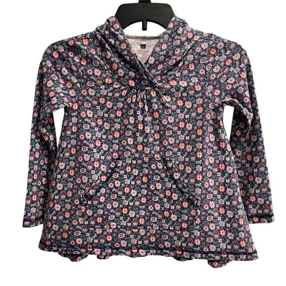 Tea Collection Size Medium 6 / 7 Purple Floral Hooded Tunic Top - Picture 1 of 4